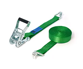 2,5T - Standard Sangle d’arrimage - 2,5T - 6,5m - 35mm - en 2 pièces - Crochets doigts serrés - Vert 2,5T - Standard Sangle d’arrimage - 2,5T - 6,5m - 35mm - en 2 pièces - Crochets doigts serrés - Vert