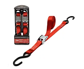 Sangles pour transport moto Sangle d’arrimage  - 500kg - 3m - 25mm - boucle à came et crochets S - Rouge - 2pcs
